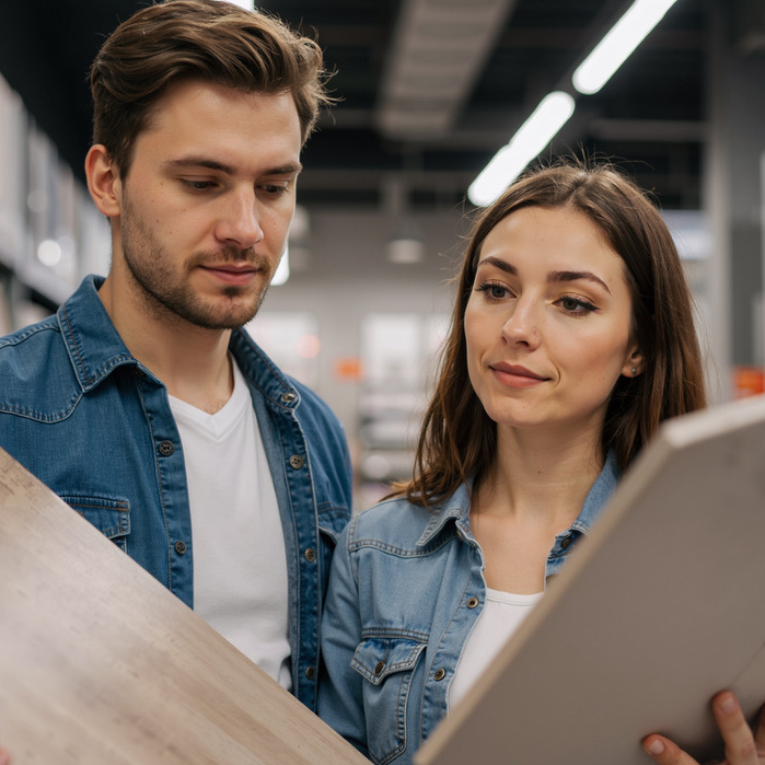2 personnes regadant une planche pour des conseils
