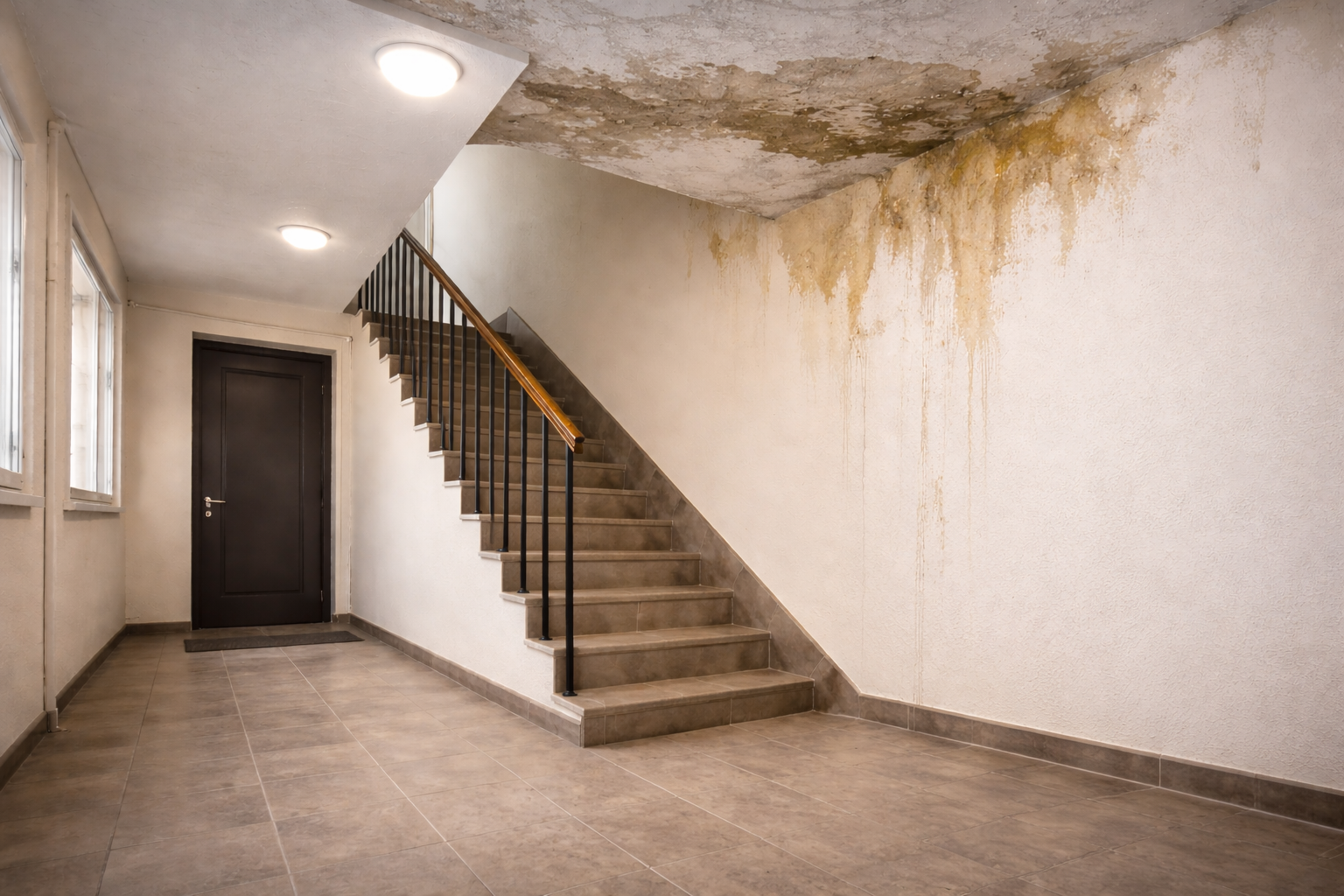 dégât des eaux cage d'escalier peinture